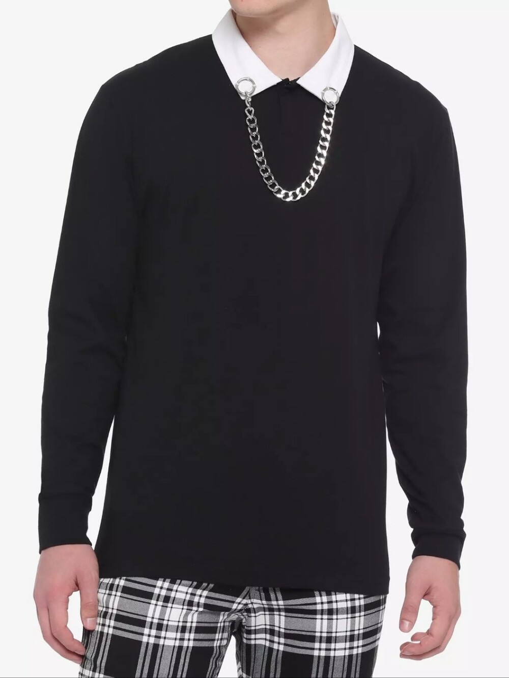 Hot Topic Black Long Sleeve Polo with White Collar